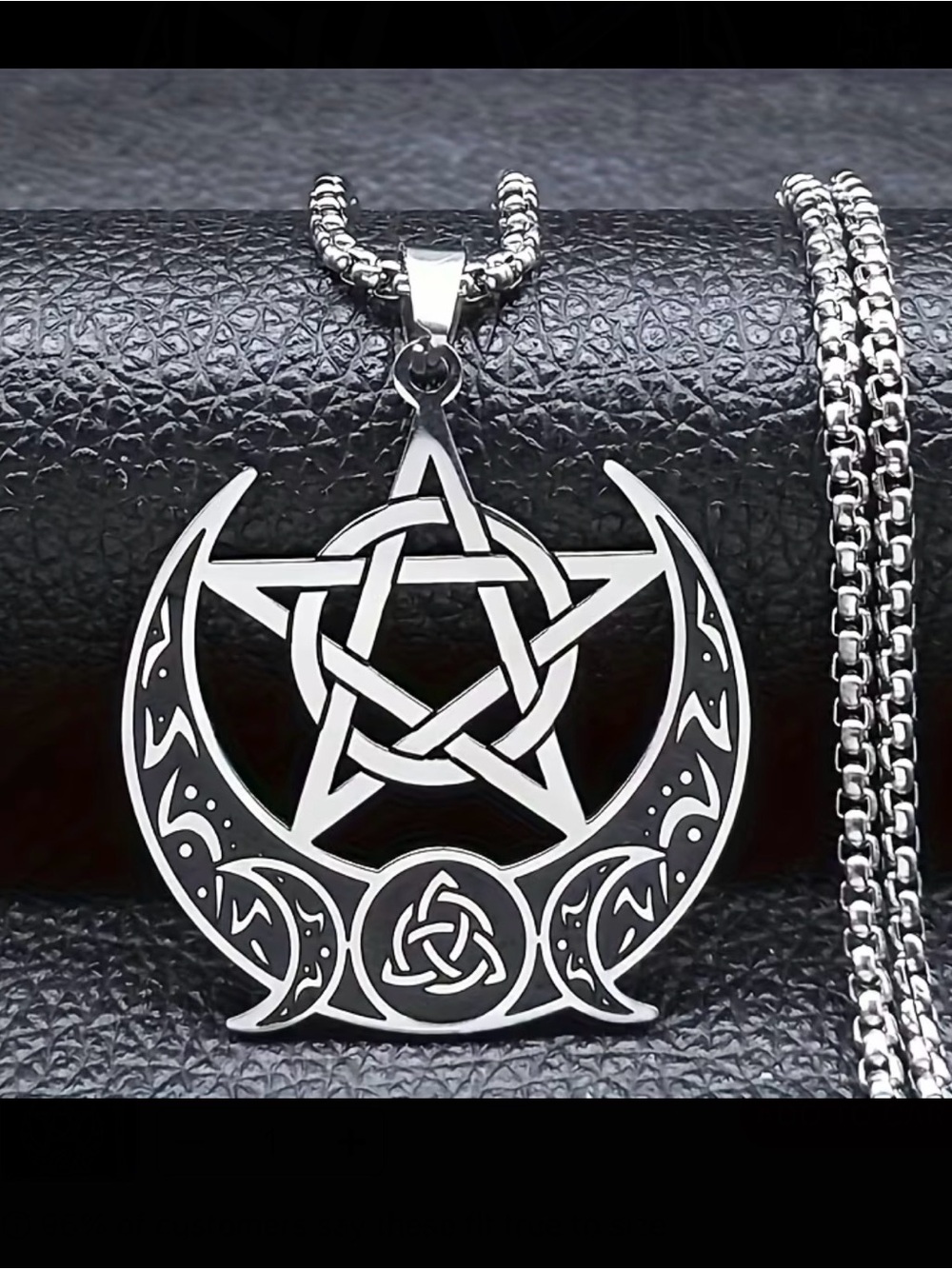 ⭐️ Silver-Tone Pentagram & Crescent Pendant Necklace